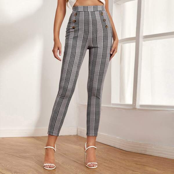 

Double Breasted Plaid Cropped Pants, Multicolor