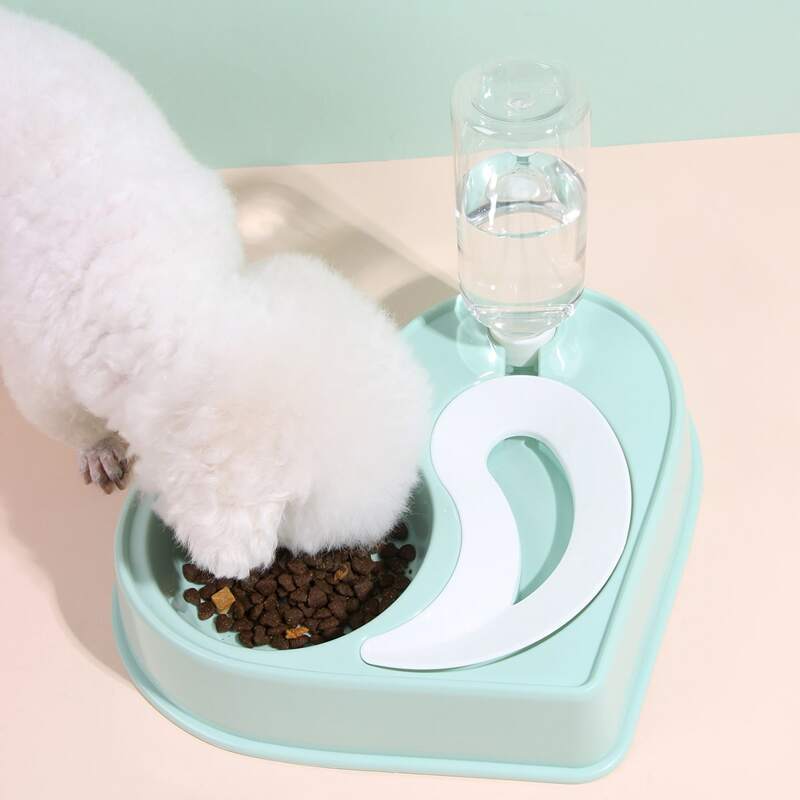 

1pc 2 In 1 Heart Shaped Pet Bowl, Green