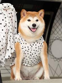 1 件无袖波尔卡圆点宠物衬衫，简约而实用 - 白色 - 查看 1