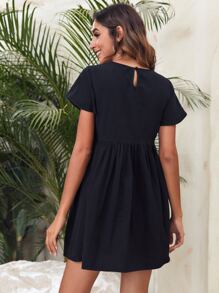 SHEIN Floral Embroidered Dress - Black - View 2