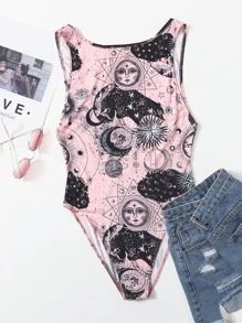 SHEIN EZwear Body cortado alto con estampado de sol y planeta - Multicolor - Ver 1