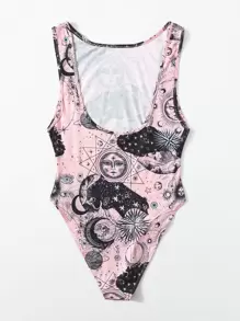 SHEIN EZwear Body cortado alto con estampado de sol y planeta - Multicolor - Ver 2