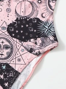SHEIN EZwear Body cortado alto con estampado de sol y planeta - Multicolor - Ver 5