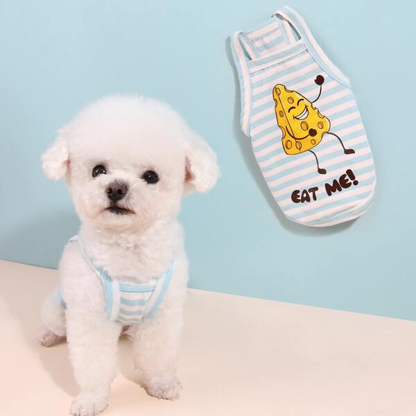 

Cartoon Graphic Pet Tank Top, Blue