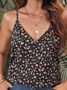 SHEIN Unity Top de tirantes floral de margarita - Negro - Ver 4