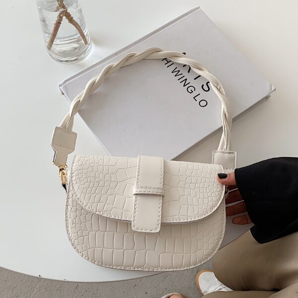 

Minimalist Croc Embossed Saddle Bag, Beige