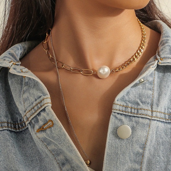 

Faux Pearl Decor Necklace, Gold