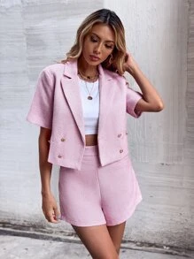 SHEIN Unity Shorts Botón Liso Elegante - Rosa Pálido - Ver 3