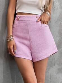 SHEIN Unity Shorts Botón Liso Elegante - Rosa Pálido - Ver 7