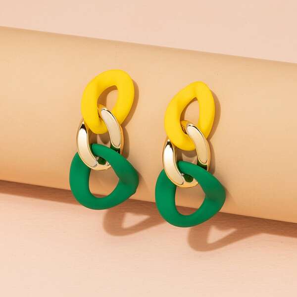 

Color Block Chain Drop Earrings, Multicolor
