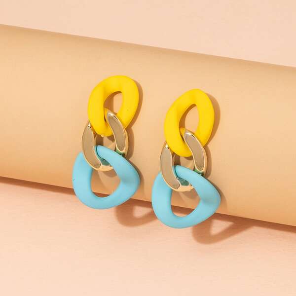

Color Block Chain Drop Earrings, Multicolor