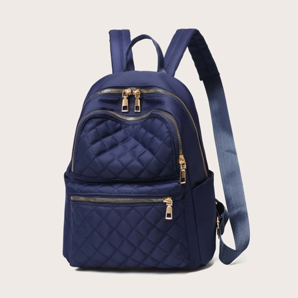 

Quilted Large Capacity Backpack, Blue