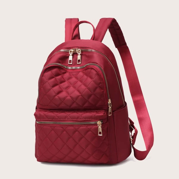 

Quilted Large Capacity Backpack, Burgundy