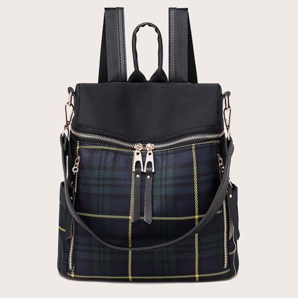 

Tartan Double Zipper Backpack, Green