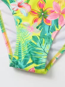 Tween Girl Tropical Print Ruffle Trim Bikini Set Summer Beach Summer Holiday - Multicolor - View 5