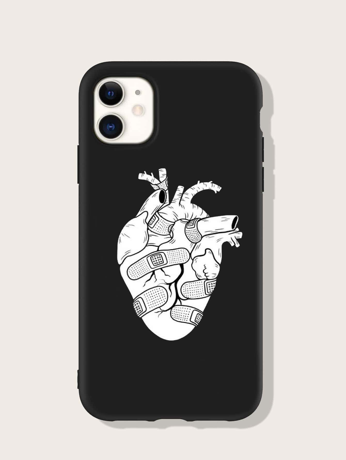 Heart Pattern Phone Case - Black and White - View 1