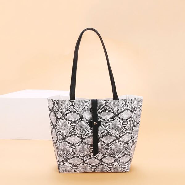 

Snakeskin Large Capacity Tote Bag, Multicolor