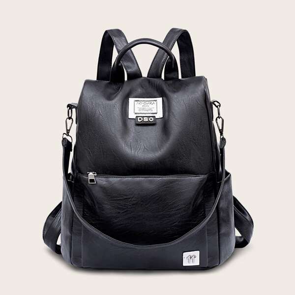 

Letter Patch Anti-theft Backpack, Black