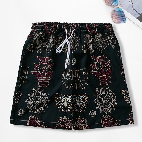 

Men Graphic Print Drawstring Shorts, Black