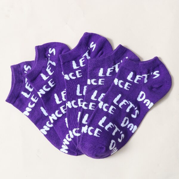 

5pairs Letter Graphic Socks, Purple