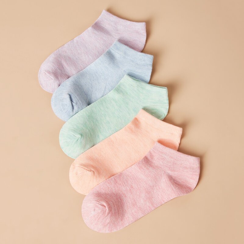 

5pairs Solid Ankle Socks, Multicolor