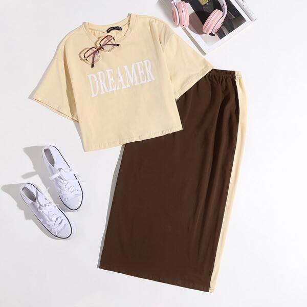 

Letter Graphic Tee and Skirt Set, Multicolor
