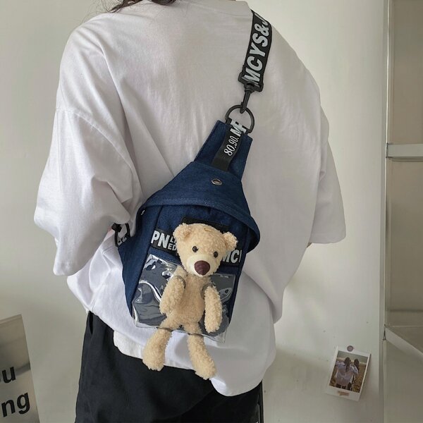 

Cartoon Bear Decor Sling Bag, Navy blue