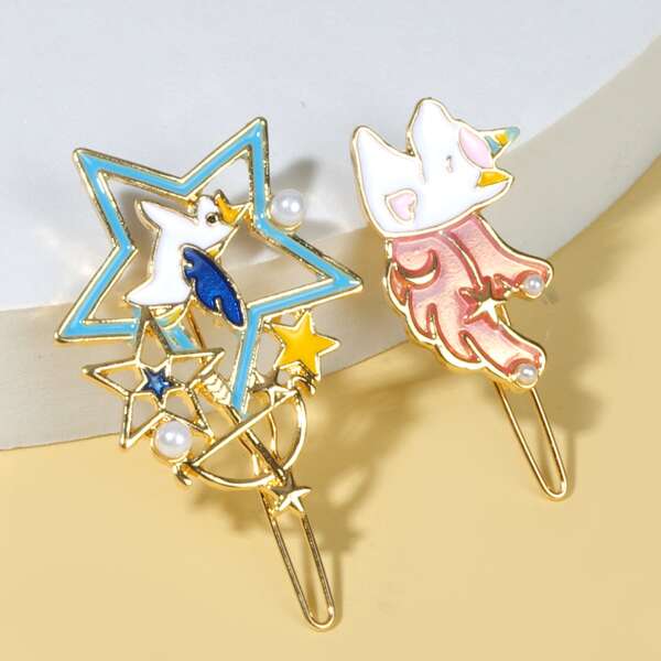 

2pcs Toddler Girls Star Decor Hair Clip, Multicolor