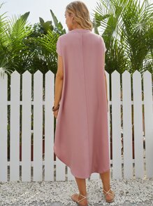 EMERY ROSE Notched Neck Dip Hem Dress - Dusty Pink - View 3
