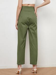 Buckle Detail Straight Leg Pants - Army Green - View 2
