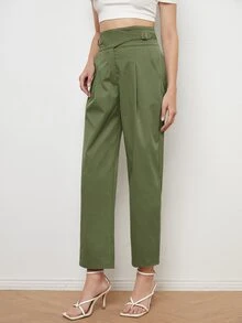 Buckle Detail Straight Leg Pants - Army Green - View 5