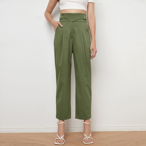 

Buckle Detail Straight Leg Pants, Army green
