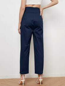 Buckle Detail Straight Leg Trousers - Navy Blue - View 2
