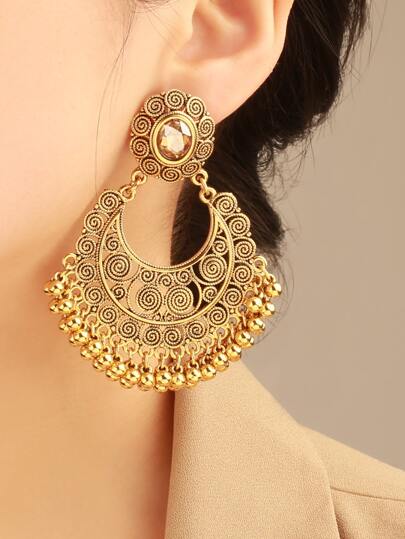 Pendientes de colgante con incrustaciones de diamantes de imitación en forma exagerada de un solo color