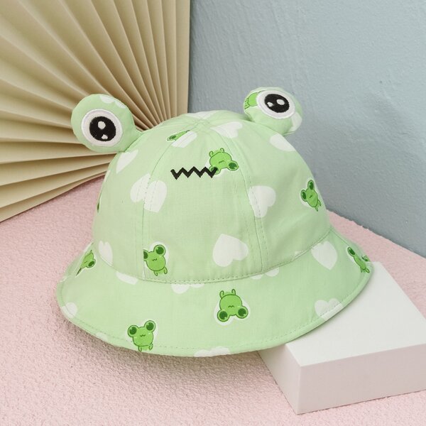 

Toddler Girls Cartoon Frog Graphic Bucket Hat, Green