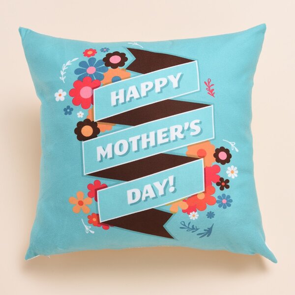 

Mother's Day Flower Print Cushion Cover Without Filler, Baby blue