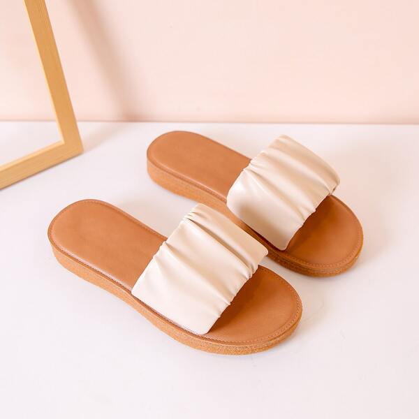

Ruched Slide Sandals, Beige