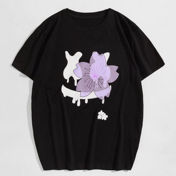 

Men Floral Print Tee, Black