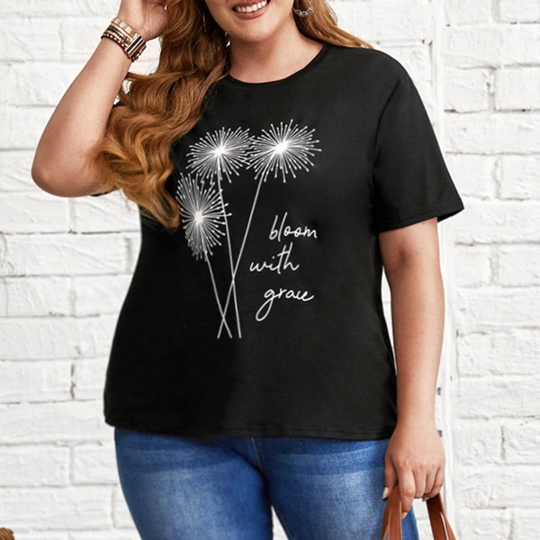 

Plus Dandelion & Slogan Graphic Tee, Black