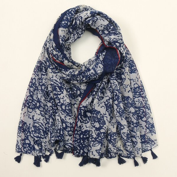 

Tassel Decor Scarf, Navy blue