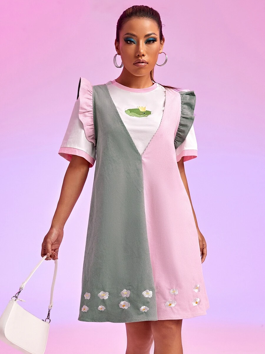 Sonya Vestido De Agujero De Brazo Con Volantes Bordado Floral (sin Camiseta) - Multicolor - Ver 1