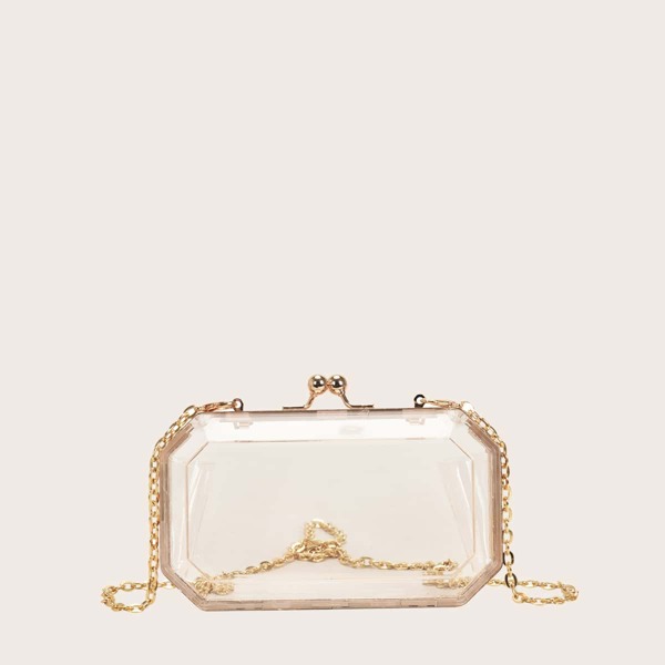 

Clear Kiss Lock Chain Box Bag