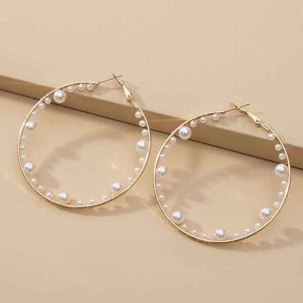 

Faux Pearl Decor Hoop Earrings, Multicolor