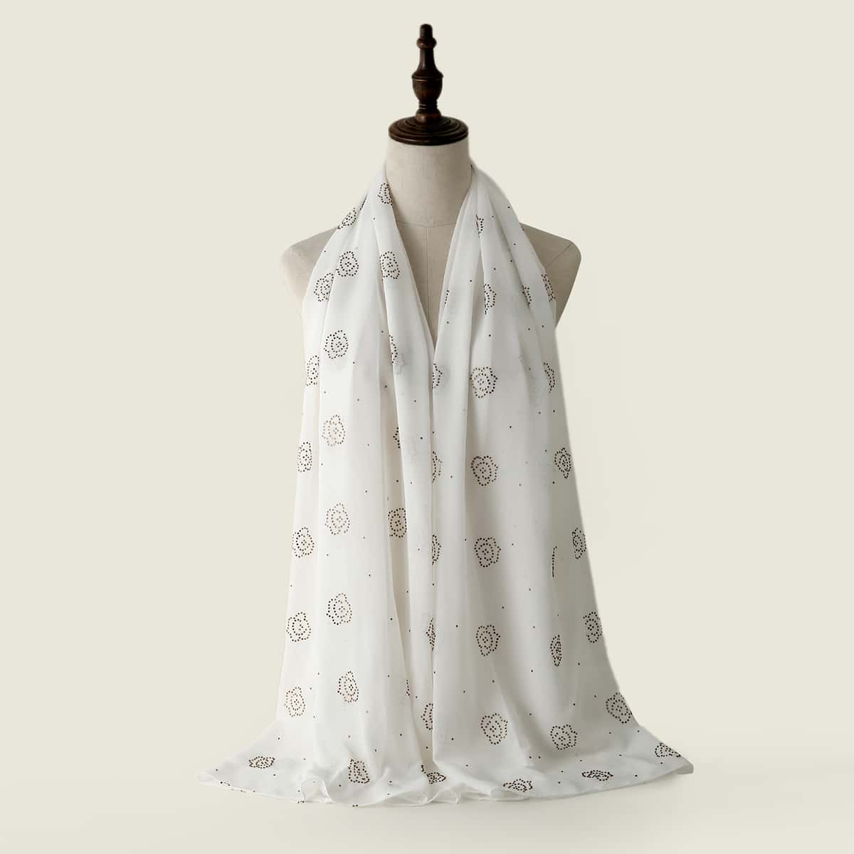

Rhinestone Detail Chiffon Scarf, White