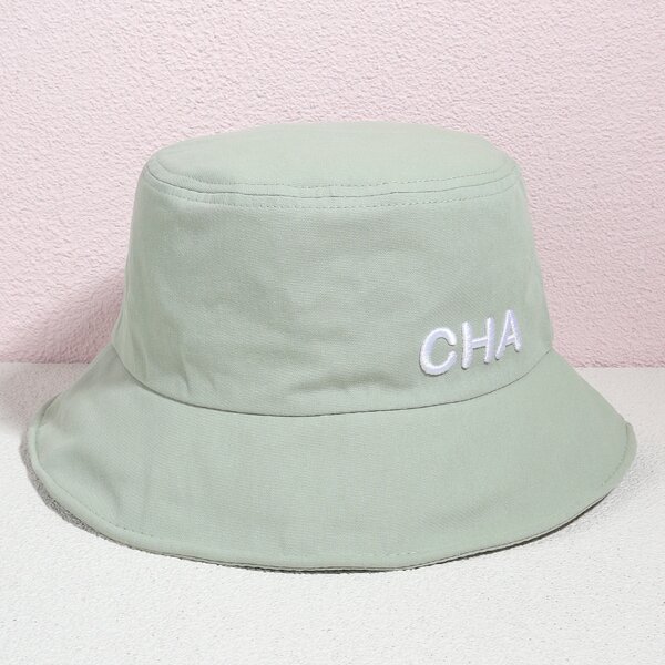 

Letter Embroidered Bucket Hat, Mint green