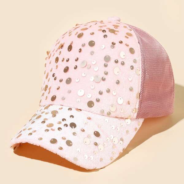 

Sequin Decor Baseball Cap, Pink