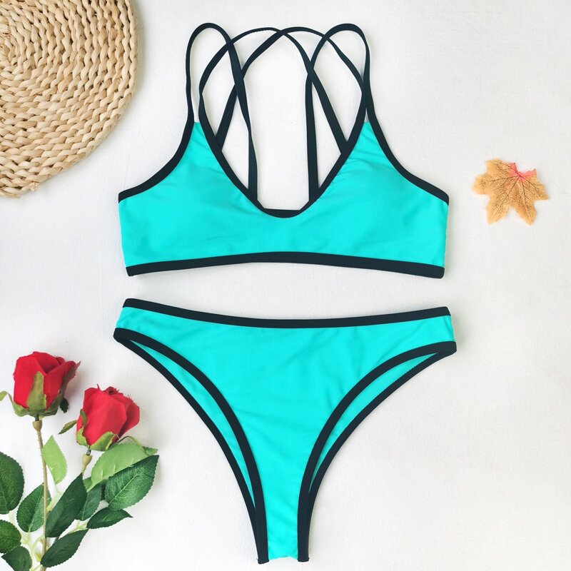 

Contrast Binding Bikini Swimsuit, Mint green