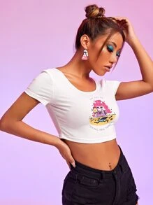 Sparklebombb! Figure & Slogan Graphic Tee - White - View 5