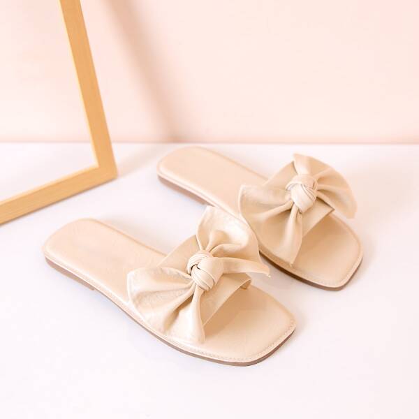 

Bow Decor Slide Sandals, Beige