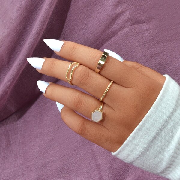 

4pcs Geometric Detail Ring, Gold